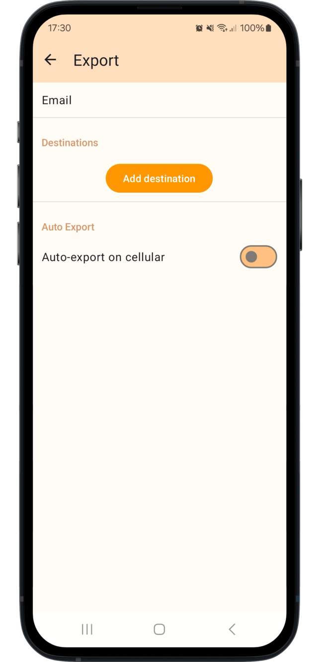 The add destination button is orange