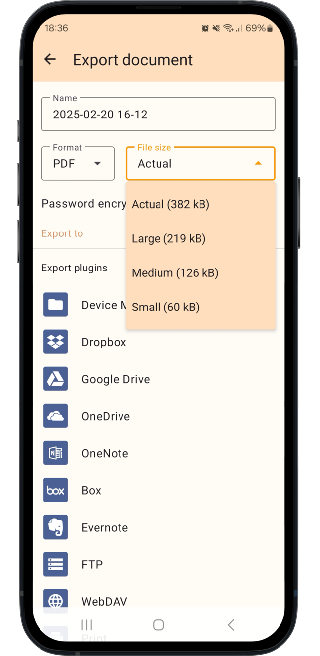 Choose the Actual or Large Setting to export your documents with a high quality
