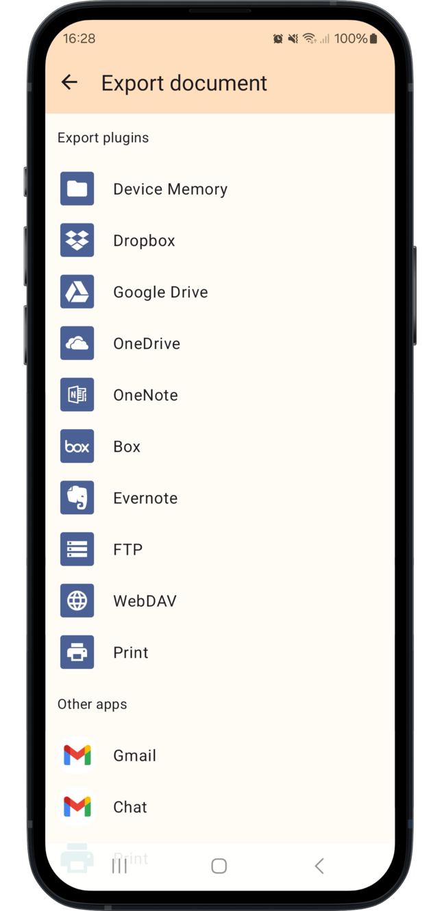 WebDAV is in the list of export destinations