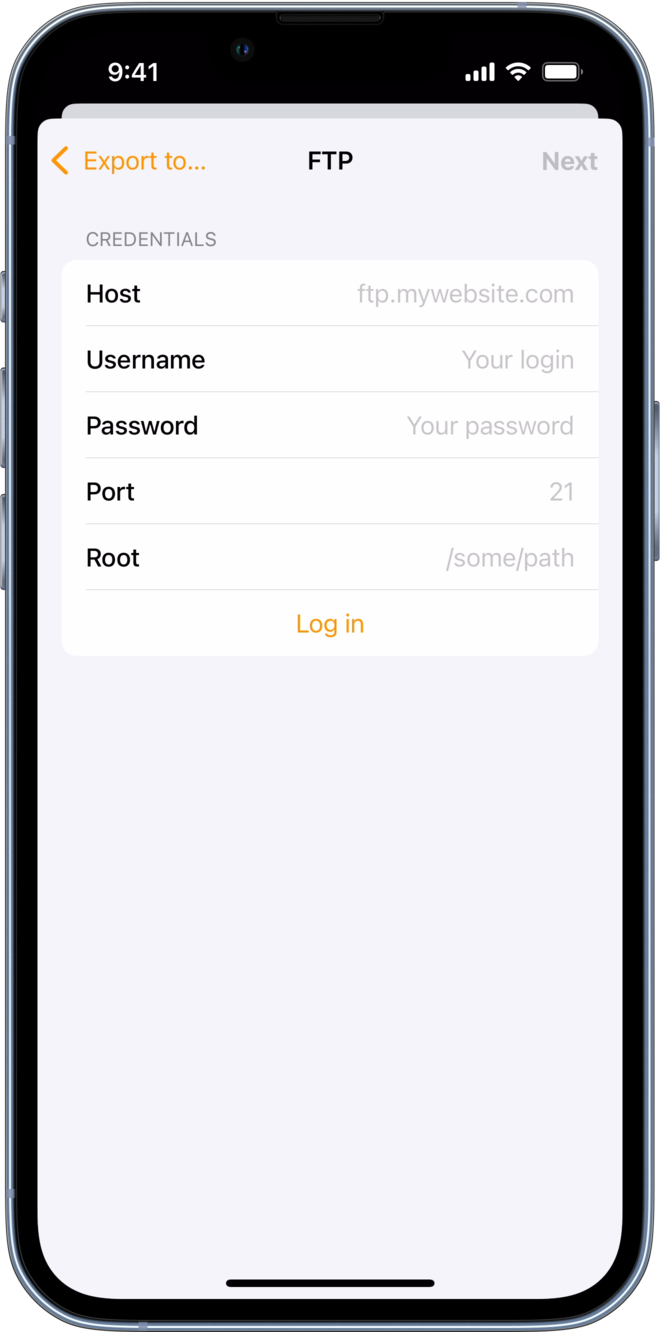 Fill the following fields with your credentials